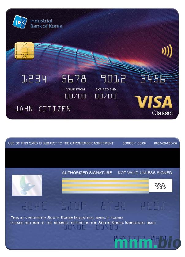 South Korea Industrial Bank visa klasyczny karta przykład w formacie PSD